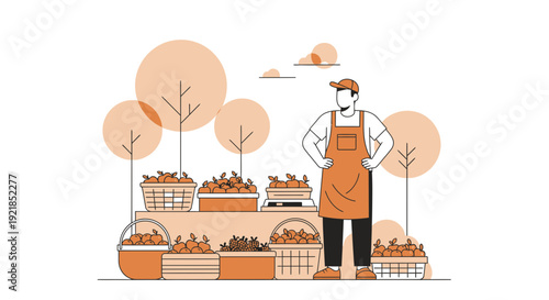 Farmer Stands Proudly Beside Abundant Harvest Display At Market