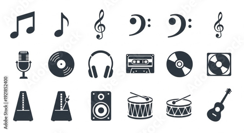 Collection of musical instrument and audio icons.