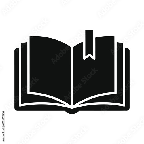 Black and white icon of an open book with bookmark, ui elements