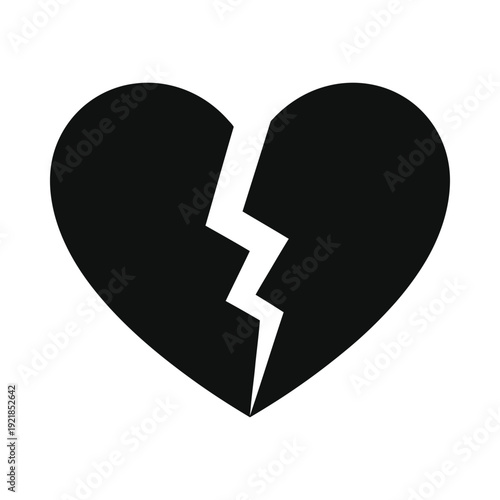 Black broken heart with crack on isolated, ui elements