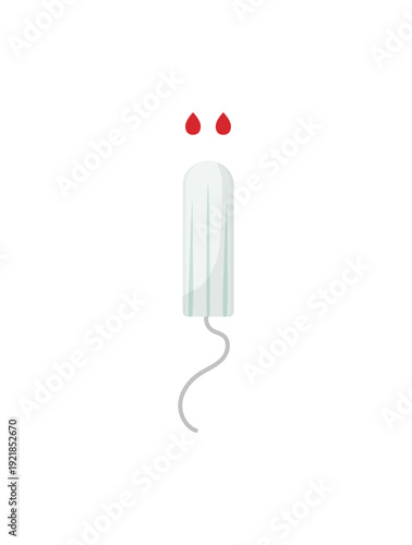 Vector illustration of a tampon with blood drops on a white background.