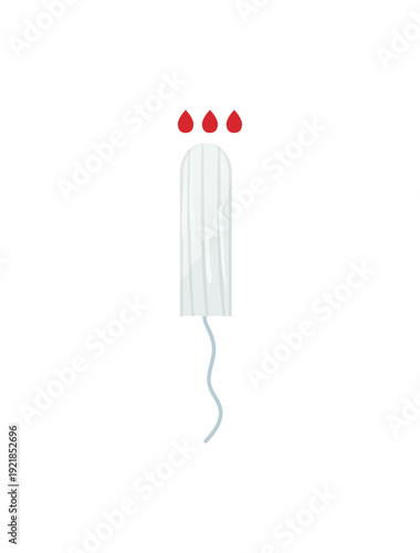 Vector illustration of a tampon with blood drops on a white background.