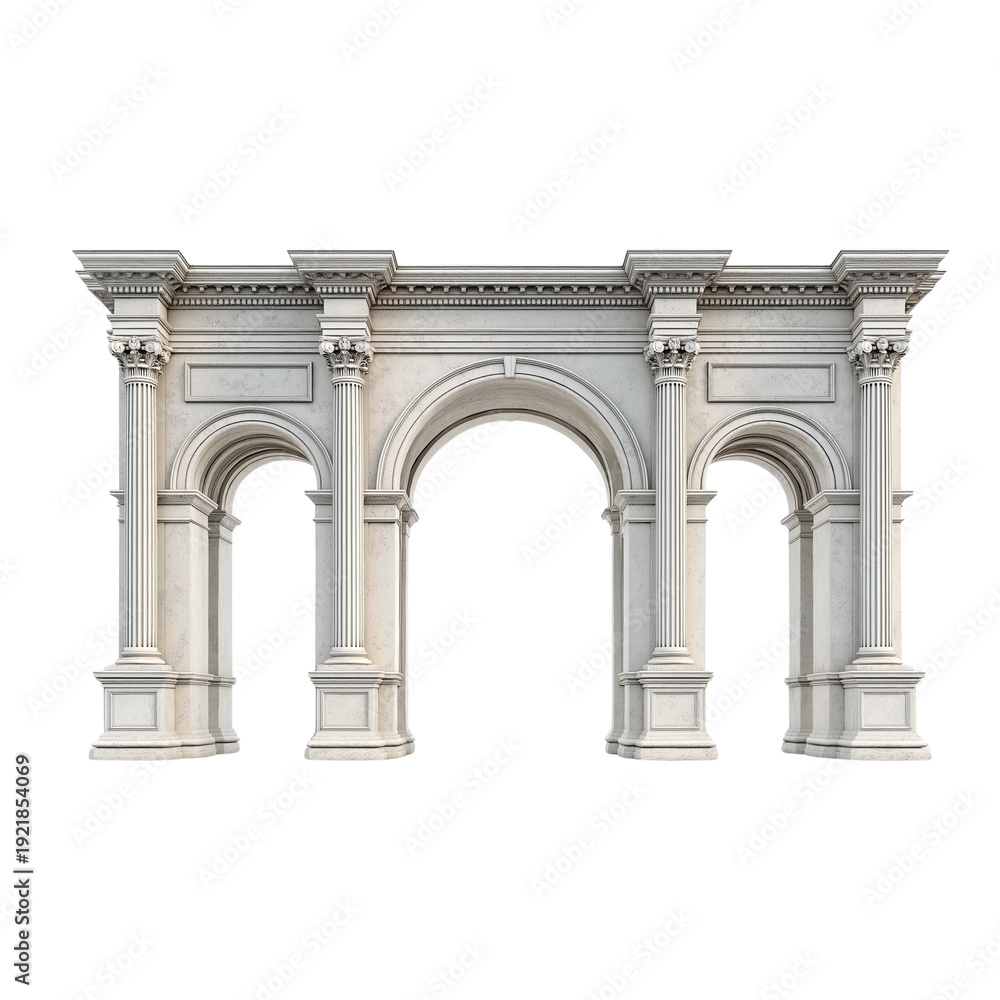 Obraz premium Classical Roman Archway with Columns and Arches architecture isolated on a transparent background