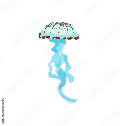 Vector illustration of a blue jellyfish with wavy tentacles and spots.
