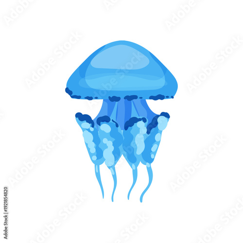 Vector illustration of a blue jellyfish with frills and tentacles.