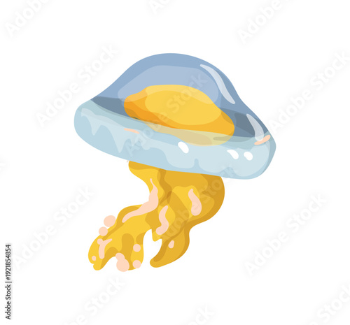 Vector illustration of a blue and yellow jellyfish with short tentacles.