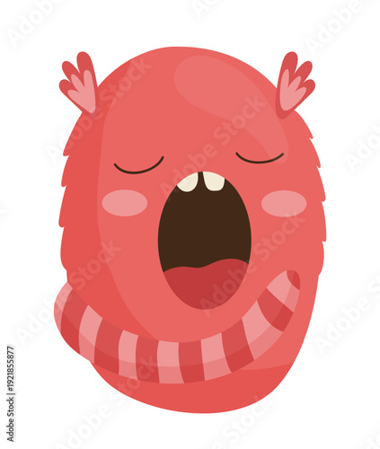 Vector illustration of a red furry monster letter O with a mouth. The character is playful and suitable for children's entertainment.