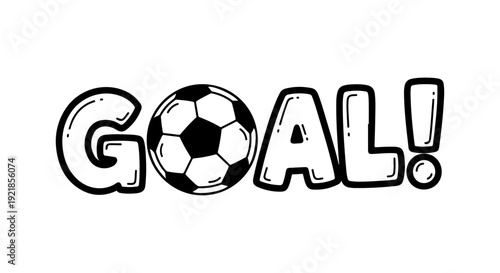 Goal! - A Doodle-Style Illustration of a Soccer Ball Integrated into the Word 'Goal', Evoking Excitement in Sports and Games