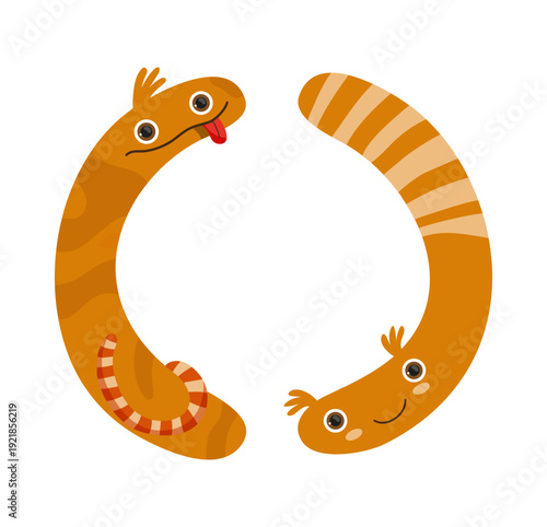 Vector illustration of orange monster parentheses. The characters are cartoonish and suitable for children's entertainment.