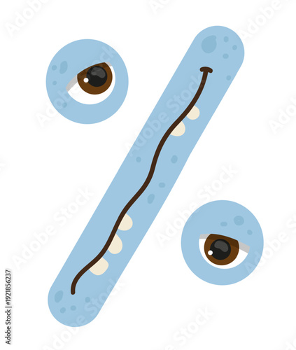 Vector illustration of a blue monster percent sign with eyes. The character is cartoonish and designed for kids' learning materials.