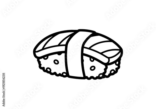 A black and white illustration of a nigiri sushi roll, a popular Japanese delicacy perfect for culinary content and food blogs