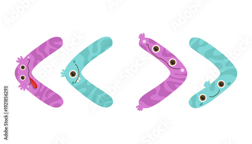 Vector illustration of pink and blue monster angle brackets. The characters are cartoonish and designed for children's illustrations and games.