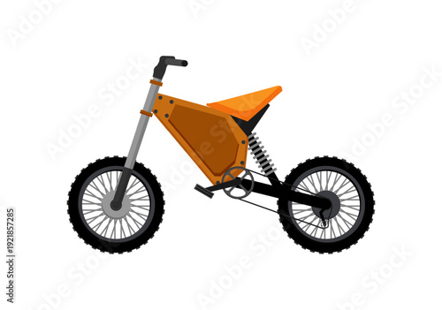 Vector illustration of a dirt bike bicycle with a sturdy frame on a white background.