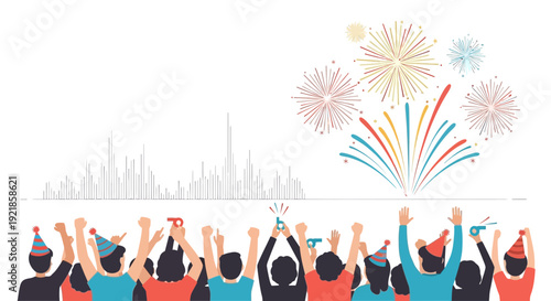 Festive Celebration With Fireworks And Crowd Cheering Enthusiastically