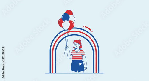 Festive Celebration With Patriotic Balloons Under A Red White Blue Arch