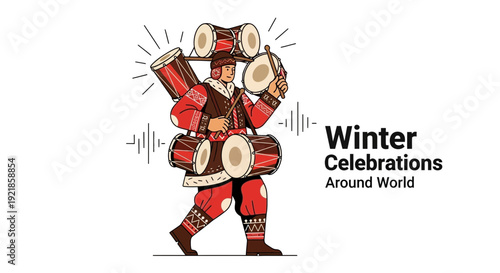 Festive Drummer Personifying Winter Celebrations Globally Engaging Rhythmic Sounds