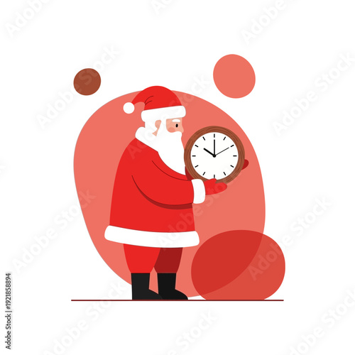 Festive Santa Claus Character Holding a Clock Symbolizing Time for Holiday Cheer Celebration
