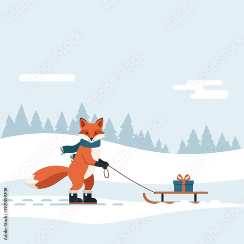 Festive Fox Delivers Winter Gift Through Snowy Forest Scene