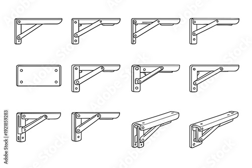 Mount support bracket locking outline vector flat mechanism geometry shelf wall icon