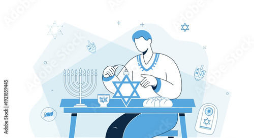 Festive Hanukkah Preparation With Menorah and Dreidel Symbols