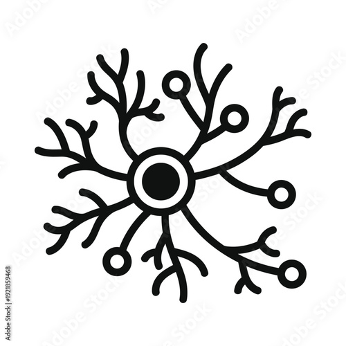 Simple black neuron icon with branching dendrites, ui elements