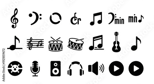 Collection of musical symbols and audio icons.
