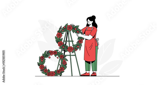 Floral Designer Crafting Wreath with Flowers for Special Event Celebration
