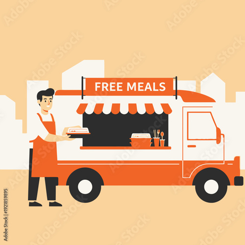 Free Meal Truck Offering Nourishment With A Smile In Urban Setting