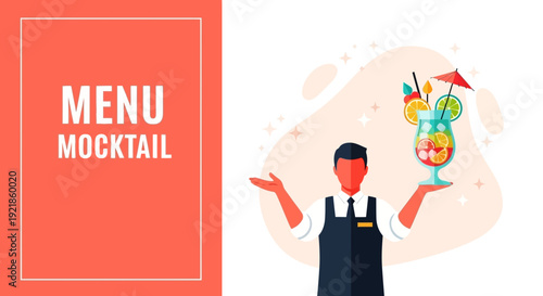 Fresh Mocktail Menu Presentation With Bar Staff Offering Delightful Beverage Options