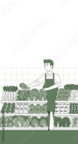 Fresh Produce Display By A Grocer In A Lively Market Setting