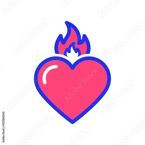 A cartoon heart with flames on top, symbolizing passion and love.