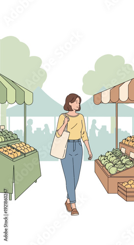 Fresh Produce Market Scene Woman Shopping Organic Groceries Healthy Lifestyle