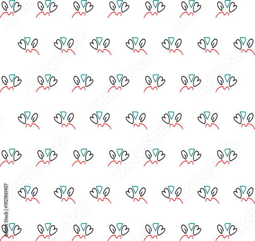 Hand drawn abstract shapes pattern repeating minimalist design with hearts and triangles simple vector background isolated on white background