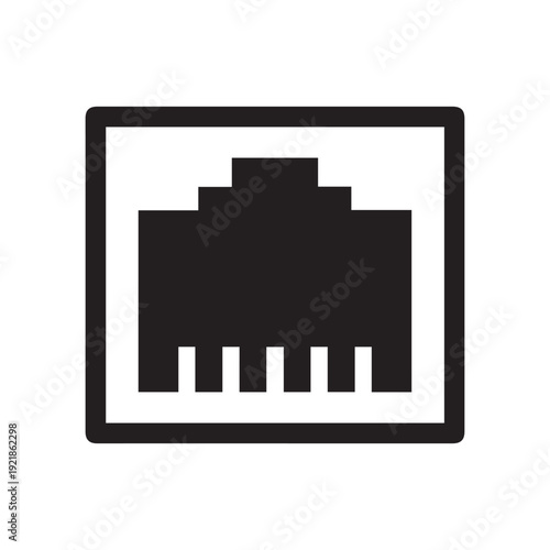 Vector illustration of ethernet port icon in dark color and transparent background
