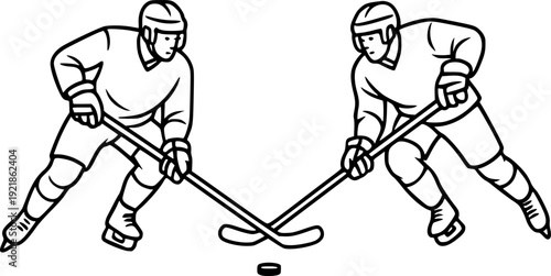 outline vector of a hockey player, isolated on white. Suitable for logos, posters, branding, icons, merchandise, and hockey sports promotional designs.