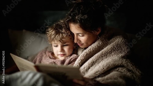 Mother and child share a cozy reading moment at home
