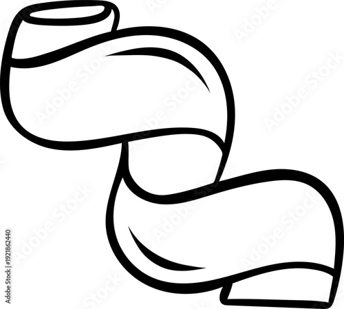 Cavatappi pasta, simple black and white icon in doodle and sketch style. Hand-drawn illustration of spiral corkscrew macaroni for Italian food packaging or recipe cards