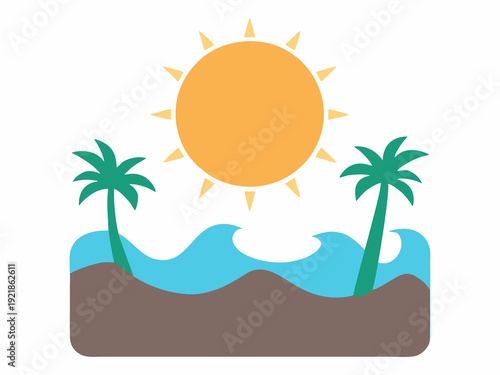 Tropical beach landscape with palm trees and ocean waves