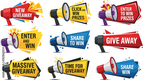 Dynamic Promotional Megaphone Banner Set for Giveaways Contests and Marketing Campaigns
