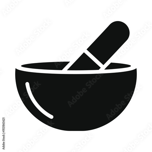 Black mortar and pestle icon on isolated, ui elements