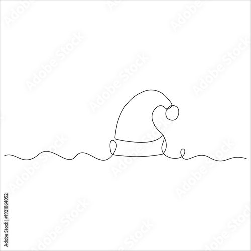 Santa claus hat continuous one line drawing vector illustration
