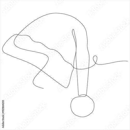 Santa claus hat continuous one line drawing vector illustration
