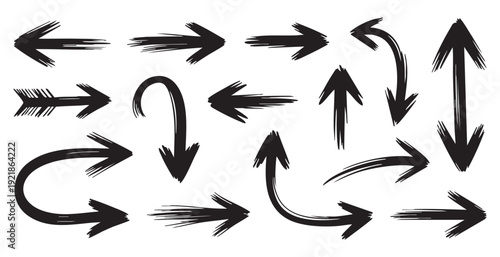 Collection of brush stroke arrows pointing in different directions and styles