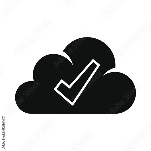 Black cloud icon with checkmark on isolated, ui elements