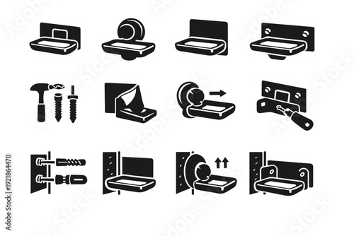 Icons vector fixing concepts wall fixed storage dish set soap icon tray