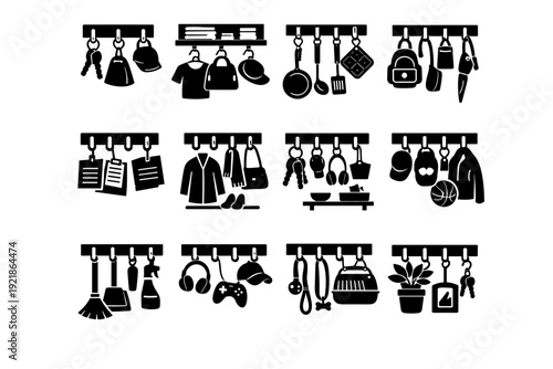 Simple icon living storage smooth hanging hook home vector routine organization efficiency