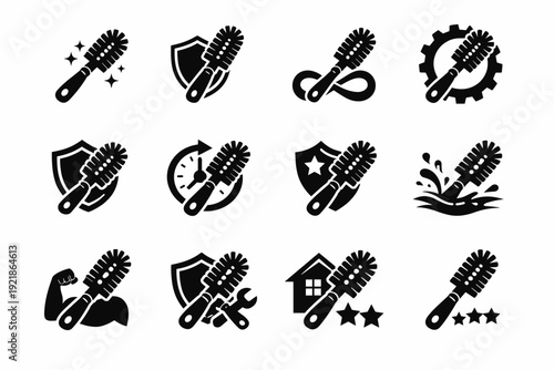Cleaning assurance bottle longevity image icon robust reliability vector brush dependable generation