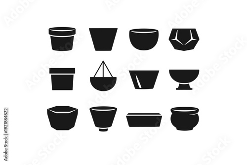 Geometric plant clean visual icon planter symbol pot vector form black style