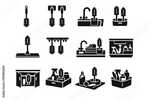 Simple icon hanging brush image scenario wall generation concepts placement vector hook