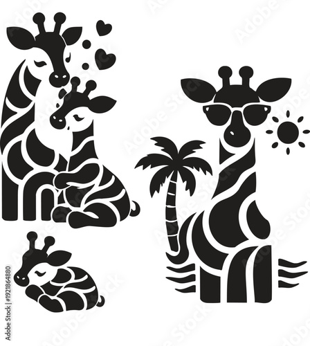 Cute Giraffe Family and Cool Giraffe with Sunglasses.